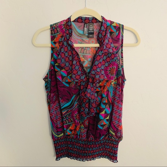 Bisou Bisou Tops - Bisou Bisou Sleeveless Patterned Blouse Medium